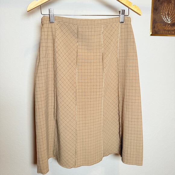 Women's Ideology Tan and Brown Plaid Knee Length A-Line Skirt Size 6 - Picture 6 of 9